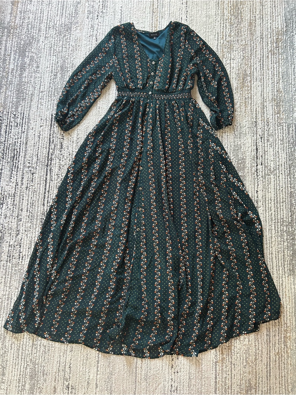 Roolee Dark Green Floral Maxi Dress
